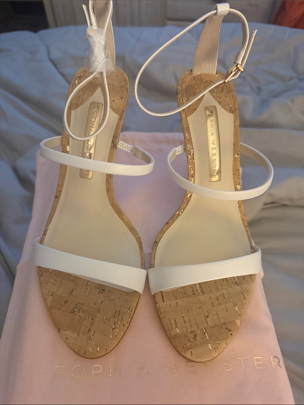 Sophia Webster White Strappy Cork-Heel Sandals - Picture 7 of 13